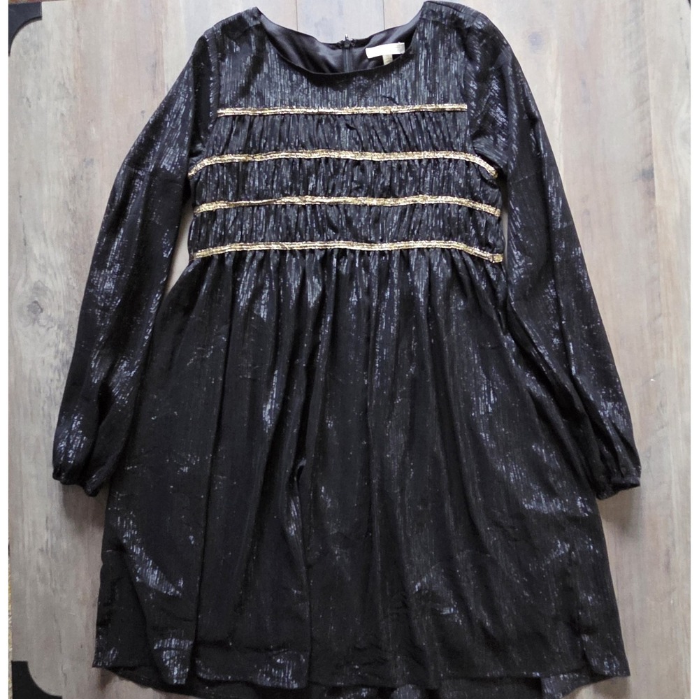 Chelsea & Violet Girls Black Simmer Long Sleeve Dress With Gold Stripe Girls XL